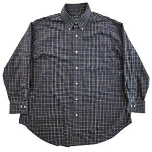 Ralph Lauren Green Label Shirt Men's 17 1/2 32/33 No Iron Plaid Green Blue EUC